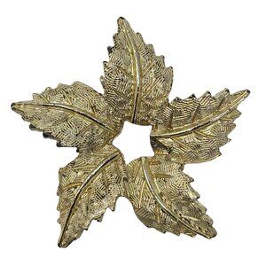 Vintage Gold Tone Leaf Starburst Brooch Pin Lapel Pin Statement Jewelry